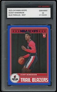 Scoot Henderson 2023-24 Panini NBA Hoops Blue Parallel 1st Graded 10 Rookie Card