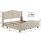 Upholstered King/Queen Size Bed Frame Tufted Platform w/ Headboard Easy Assembly