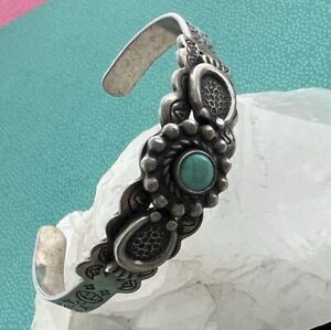 Sterling Silver Native American Small Navajo Cuff Bracelet Old Pawn Turquoise