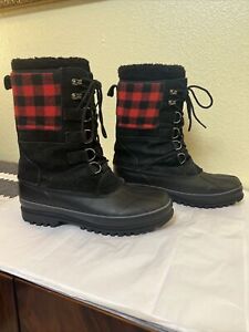 Awesome Land’s End Mens Red Plaid, Steel Shank Snow Boots!