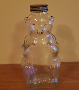 Vintage Snow Crest Beverages Glass Syrup Bear Bank Bottle Salem Mass 7” With Cap