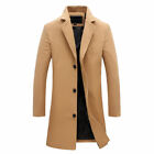 Mens British Coat Casual Wool Blend Trench Jacket Overcoat Warm Long Outwear Top