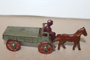 VINTAGE 1920's TIN PENNY TOY HORSE DRAWN WAGON with DRIVER made in GERMANY #2