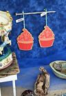 CRATE & BARREL KIDS CUPCAKE ORNAMENTS (2) -NWT- HANG AROUND WITH TASTY DÉCOR