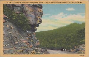 1946 Postcard West Virginia New River, WV ~ Old Man Canyon Rock B5182.4