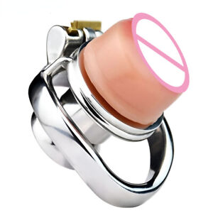 Flat Chastity Cage Device Men with Metal Tube Rings Lock Femboy Silicone Pussy