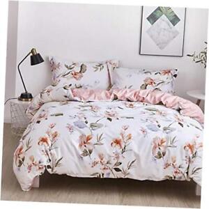 Duvet Cover Set,100% Cotton Comforter Cover with Floral King Pink-flower