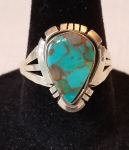 Navajo Sterling Silver Turquoise RIng by C. Size 7.75