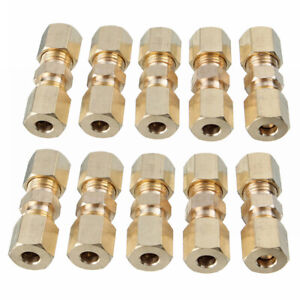10 PCS Straight Brass Brake Line Compression Fitting Unions For OD Tubing 3/16