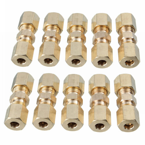 10 PCS Straight Brass Brake Line Compression Fitting Unions For OD Tubing 3/16