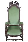 Antique Victorian Figural Carved Oak High Back Griffon Library Arm Chair