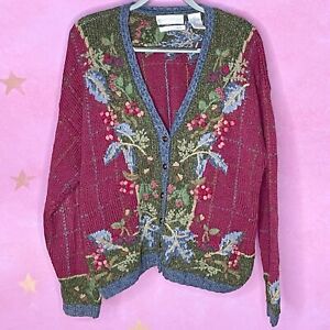 Robert Scott Ltd Hand Knitted 90’s Vintage Grapevine Cardigan Sweater Size XL