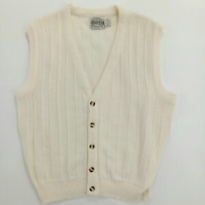 VTG Saugatuck Dry Goods Men's Cardigan Sweater Vest Size XL Ivory Ribbed