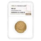 1921/11 Mexico 20 Pesos Gold Coin NGC MS 62