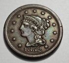 1852-P Philadelphia Braided Hair Large Cent 1C AU Almost Uncirculated Details
