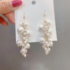6-14mm White South Sea Shell Pearl Round Beads Cluster Dangle Hook Earrings