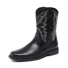 Men Cowboy Boots Square Toe Western Leather Square Toe Boots Plus Size