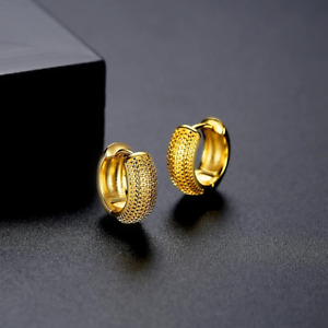 Gold Plated 13mm Hoop Earrings Unisex Hip Hop Fashion Jewelry Women, Men
