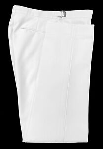 Men's Flat Front White Tuxedo Pants Adjustable Waist with Narrow Satin Stripe
