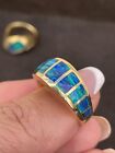 Estate Vtg Inlay Opal Ring 14k Gold Sz 8