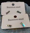 Small Stainless Steel Apple Stud Earrings Set Of 3 Pairs Random Selection