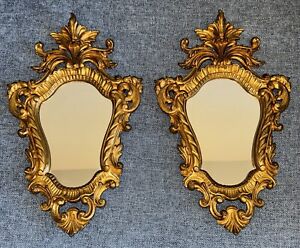 2 Vintage Ornate Gold Gilded Florentine Wall Mirror Italy Hollywood Regency