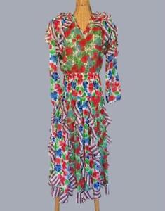 Diane Freis Original 70's Vintage Georgette Floral Maxi Dress FESTIVE COLORS S-M