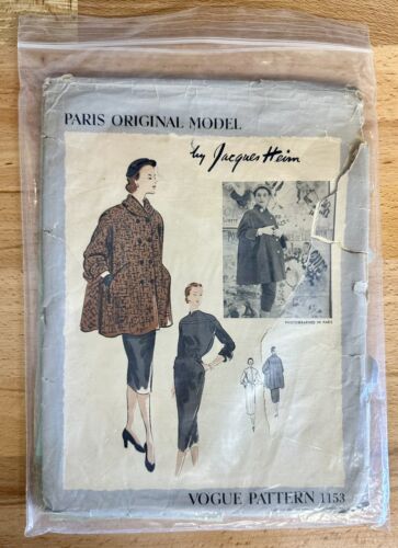 Vintage Rare Jacques Heim 1950's Vogue 1153 Paris Original Pattern Dress & Coat
