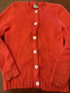 Vtg Garland Orange Mohair Cardigan Sweater Size Small Button Up