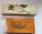 Vintage Tole & Folk Art, Hand Made & Painted, Wood Floral Boxes Lot of 2