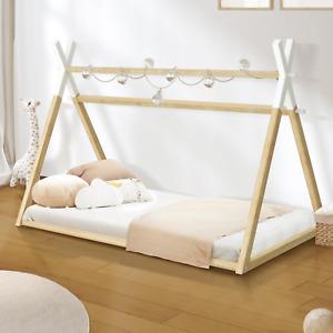 King Single Bed Frame Kids Day Bed Wooden House Toddler Loft Floor Frames Base