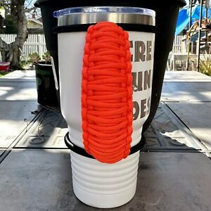 30/32/40oz Short Stretchable Paracord Tumbler Handle Neon Orange Fits Epoxy Cups