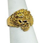 Solid 24K Yellow Gold Handcarved Large Heavy Mens Lion Ring Size 5 - 11