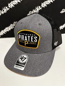 NWT '47 Pittsburgh Pirates Team Patch Heather Gray Yellow Trucker Snapback Hat