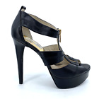 Womens 9 M Michael Kors Black Leather Caged Zip Front Platform 5” High Heels