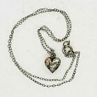 Vintage 'Best Buds' Puffy Heart Pink Rhinestone Pendant Necklace Silver Tone
