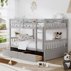Modern Wood bed Frame Full Over Full Bunk Detachable Bed Platform with 2 drawers