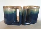 Unique Set Of 2 Art Pottery Stoneware  Blue Drip Glaze Coffee Mugs