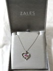 Zales Sterling Silver Open Heart Pink White Sapphire Pendant 18