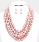 Chunky Light Pink Bead Pearl Multi Layered Strand Necklace Set Jewelry