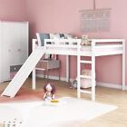 Full Loft Beds with Slide, Wood Full Size Low Loft Bed, Kids Loft Bed with Slide