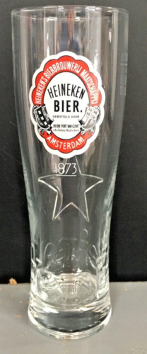 Heineken Beer Pint Glass .25l Tall &Thin Embossed Raised Heineken and Star 7.25