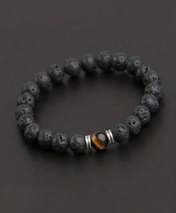 Lava Rock & Tiger Eye Bracelet Men Women Handmade Natural Stone Beads Bracelet