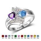 925 Sterling Silver Personalized Heart CZ Birthstone & Engraved Bypass Ring