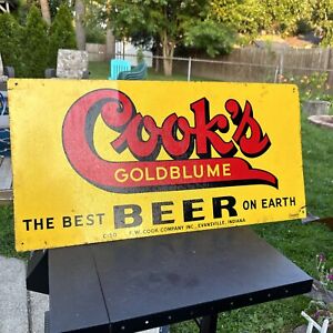 Cook's Goldblume Beer Metal Tin Double Sided Sign Evansville Indiana Bar Mancave