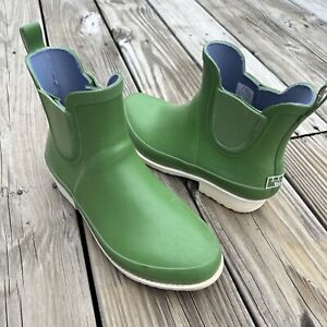 LL Bean Green Wellie Chelsea Ankle Rain Boots Womens Sz 8M