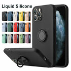 For iPhone Liquid Silicone Case With Finger Ring Holder Stand Shockproof Cover