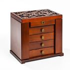 ROULING Brown Large Wooden Jewelry Box 5-Tier  Rings Storage Organizer with Lock