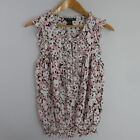 Saint Tropez West Womens Small Pink Floral Ruffle Sleeveless Baby Doll Shirt Top