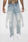 NEW NWT Men's 34x32 Waxed Stacked Skinny Jeans - Light Wash Leg Zipper Denim